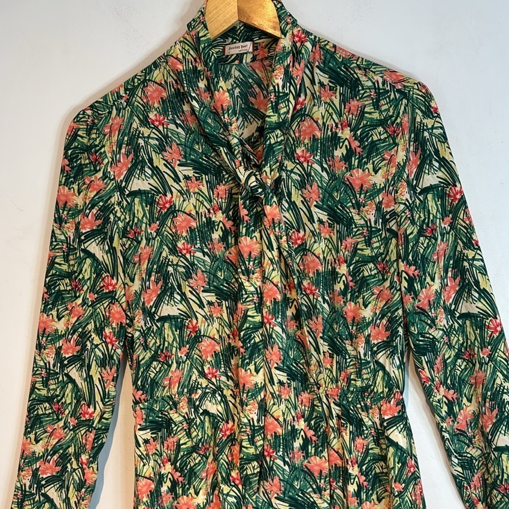 Aritzia Sunday Best Veronica Dress Tropical Floral Print Green Long Sleeve small - Picture 2 of 12